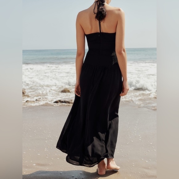 NWT Reformation Eleni Dress Black Maxi Halter Minimalist Vacation Sz 12 - Picture 2 of 14